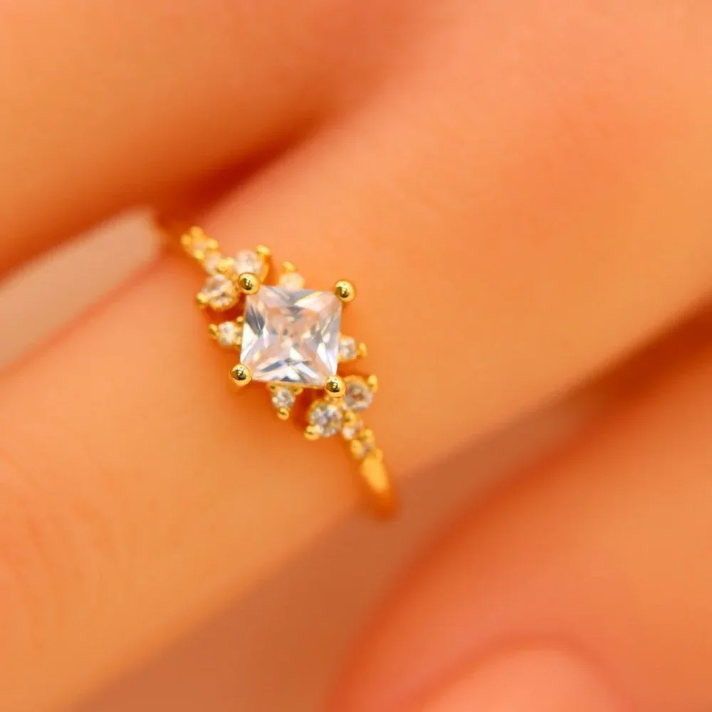 Noble Square Flower Gold Plated Princess Ring for Women, EVGCM074-6